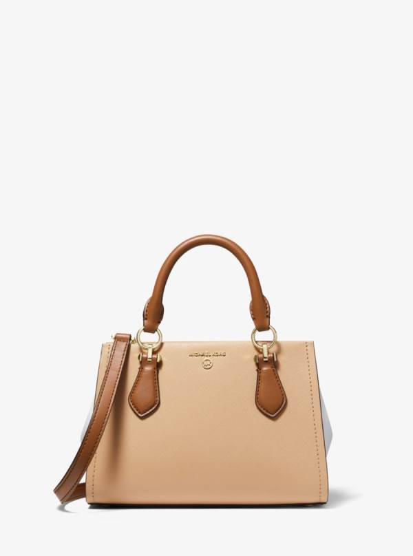 Damske Satchel Taske Michael Kors Marilyn Small Color-Block Saffiano Leather Hnede - Kabelky Michael Kors Outlet | BYCWD-1930